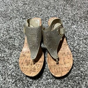 Rialto Allison Women's Sz 6.5M Gold Stud Cork Wedge Sandals